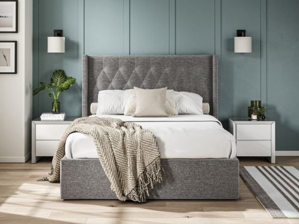 5'0 Fabric Bedframe Ottoman  - Dark Grey - Linen