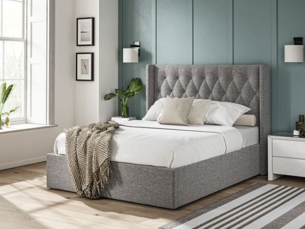 5'0 Fabric Bedframe Ottoman  - Dark Grey - Linen