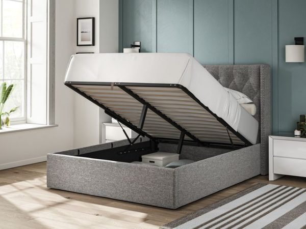 5'0 Fabric Bedframe Ottoman  - Dark Grey - Linen