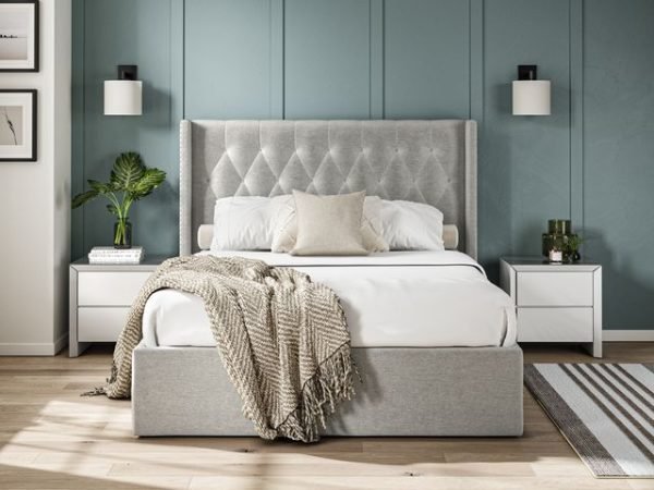 5'0 Fabric Bedframe Ottoman  - Grey - Linen