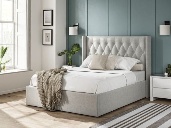 5'0 Fabric Bedframe Ottoman  - Grey - Linen