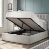 5'0 Fabric Bedframe Ottoman  - Grey - Linen