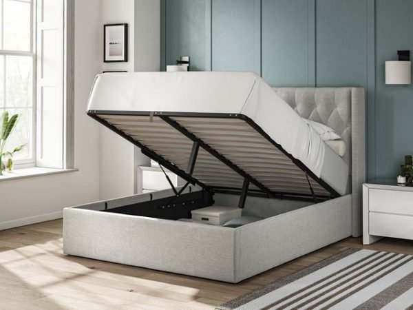 5'0 Fabric Bedframe Ottoman  - Grey - Linen