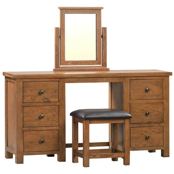DORR DORR double pedestal dressing table stool mirror bedroom seating mornings make up vanity storage dark rustic oak x c default jpg