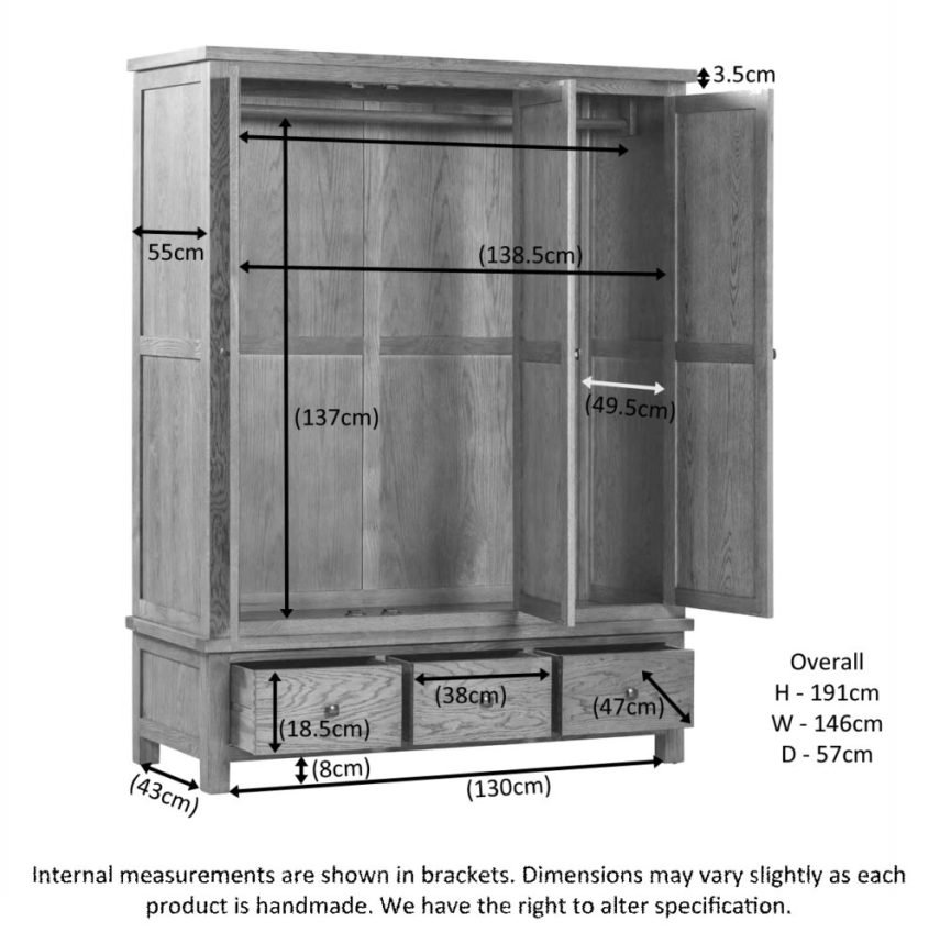 Triple Wardrobe With Drawers