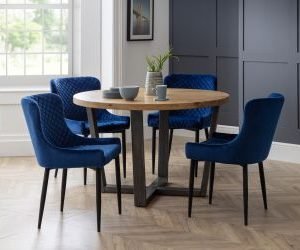 blue luxe chairs brooklyn round table roomset