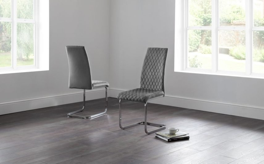 calabria velvet cantilever grey roomset