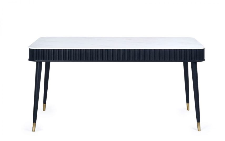 lou louis black fluted stone top dining table with drawers cutout
