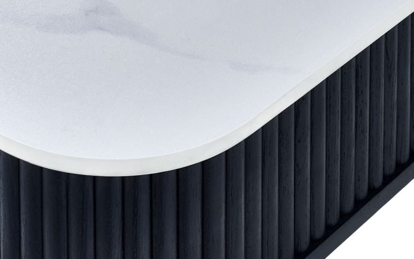 lou louis black fluted stone top dining table with drawers detail