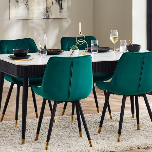 lou louis black fluted stone top dining table with drawers roomset