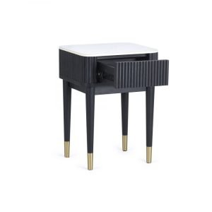 lou louis black fluted stone top lamp table with drawer cutout