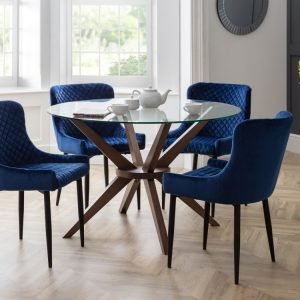 luxe blue chairs chelsea table roomset