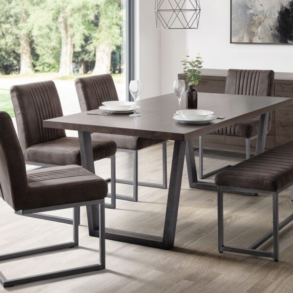 brooklyn dark oak dining table brooklyn charcoal chairs brooklyn charcoal bench roomset