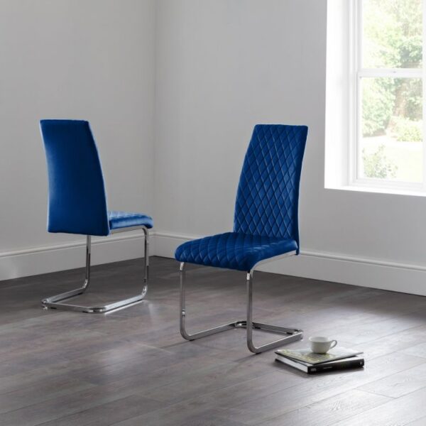 calabria velvet cantilever blue roomset