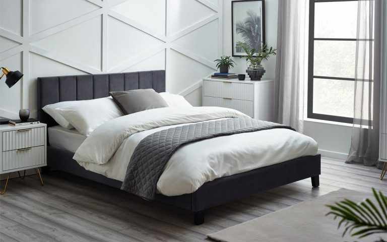 rosa grey velvet bed roomset