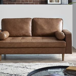 hen henley seater sofa brown faux leather roomset
