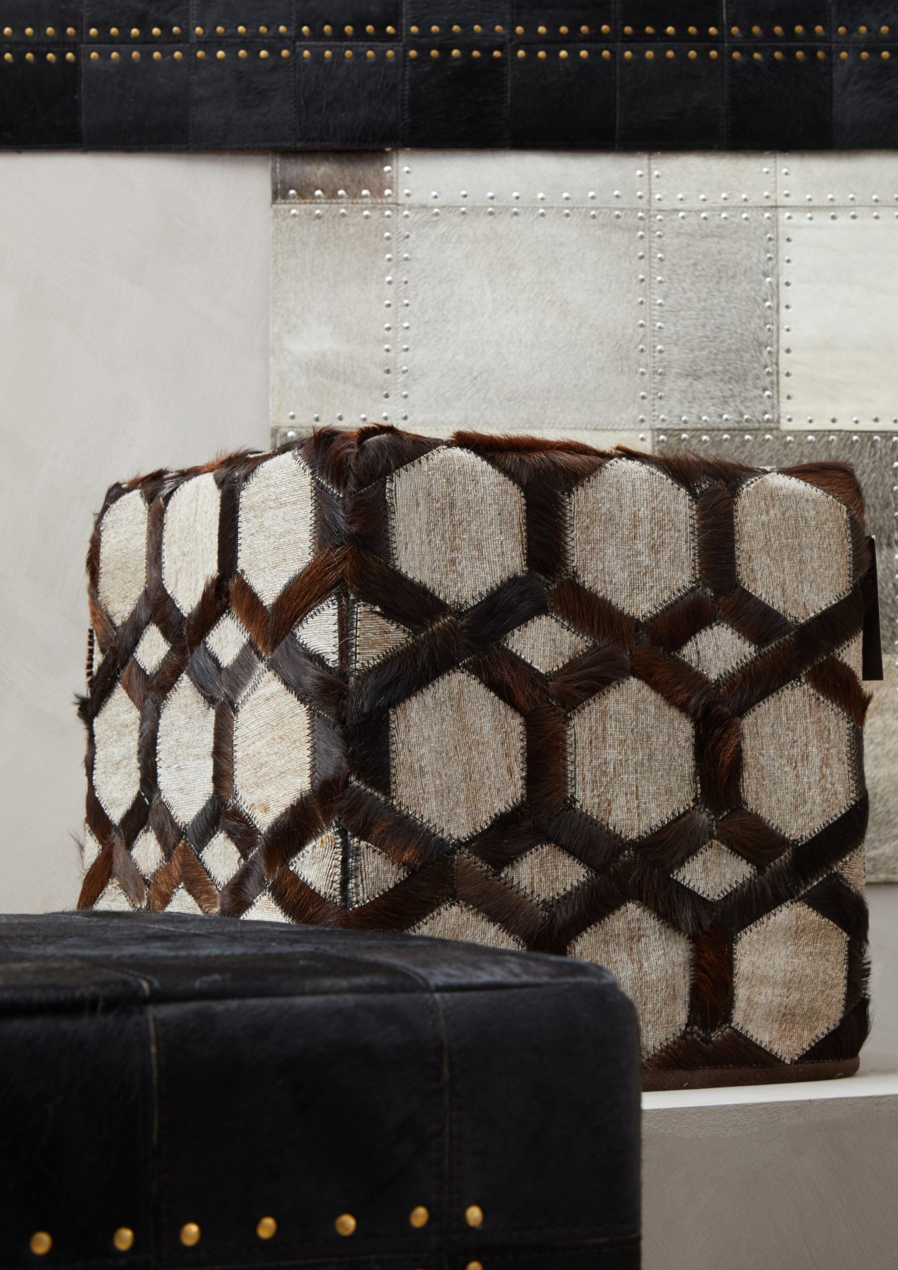 Circolo Genuine Grey Leather Patchwork Pouffe 5 scaled jpeg