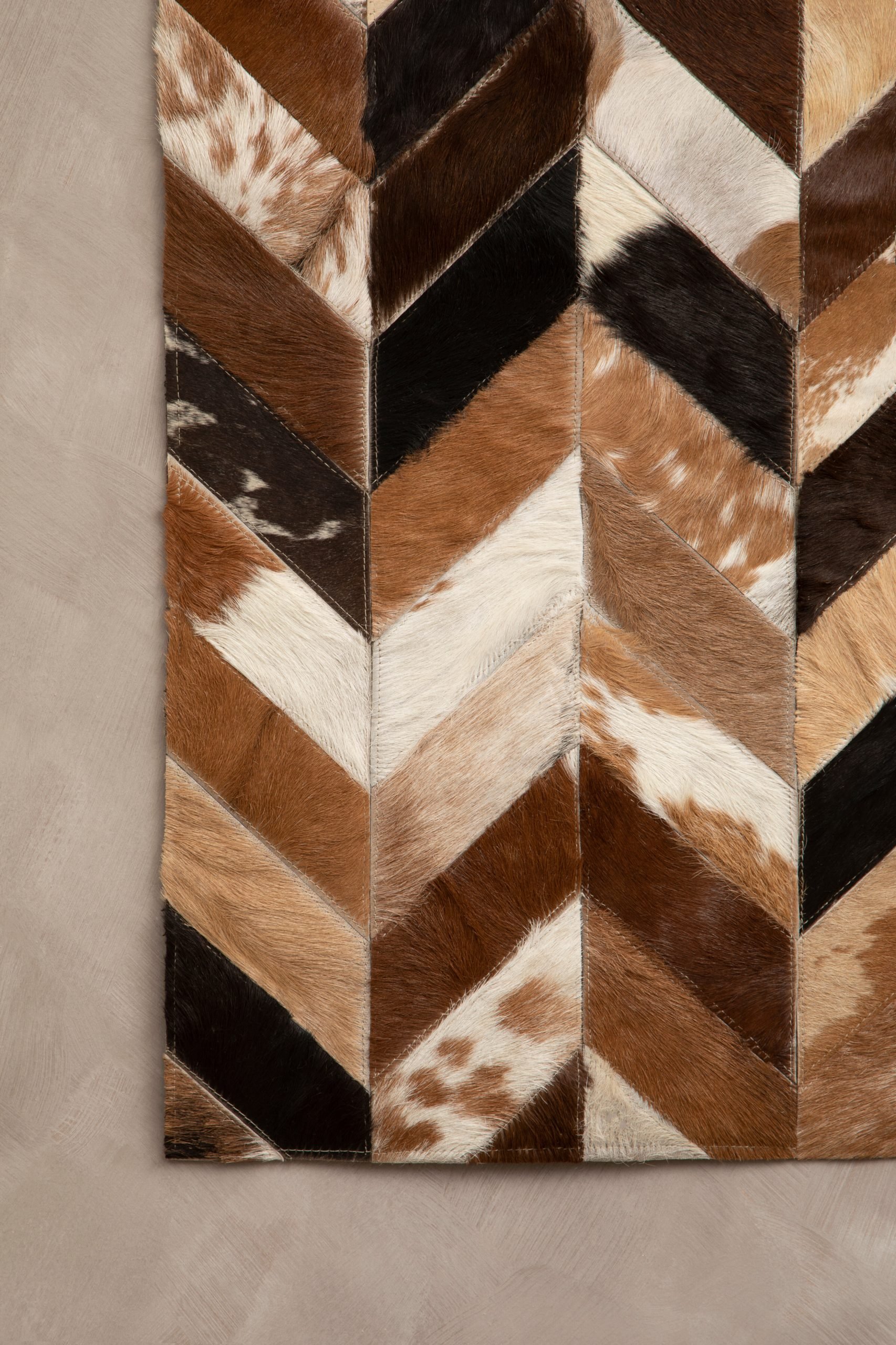 Sirocco Large Brown Hair on Leather Chevron Patchwork Rug 6 scaled jpeg