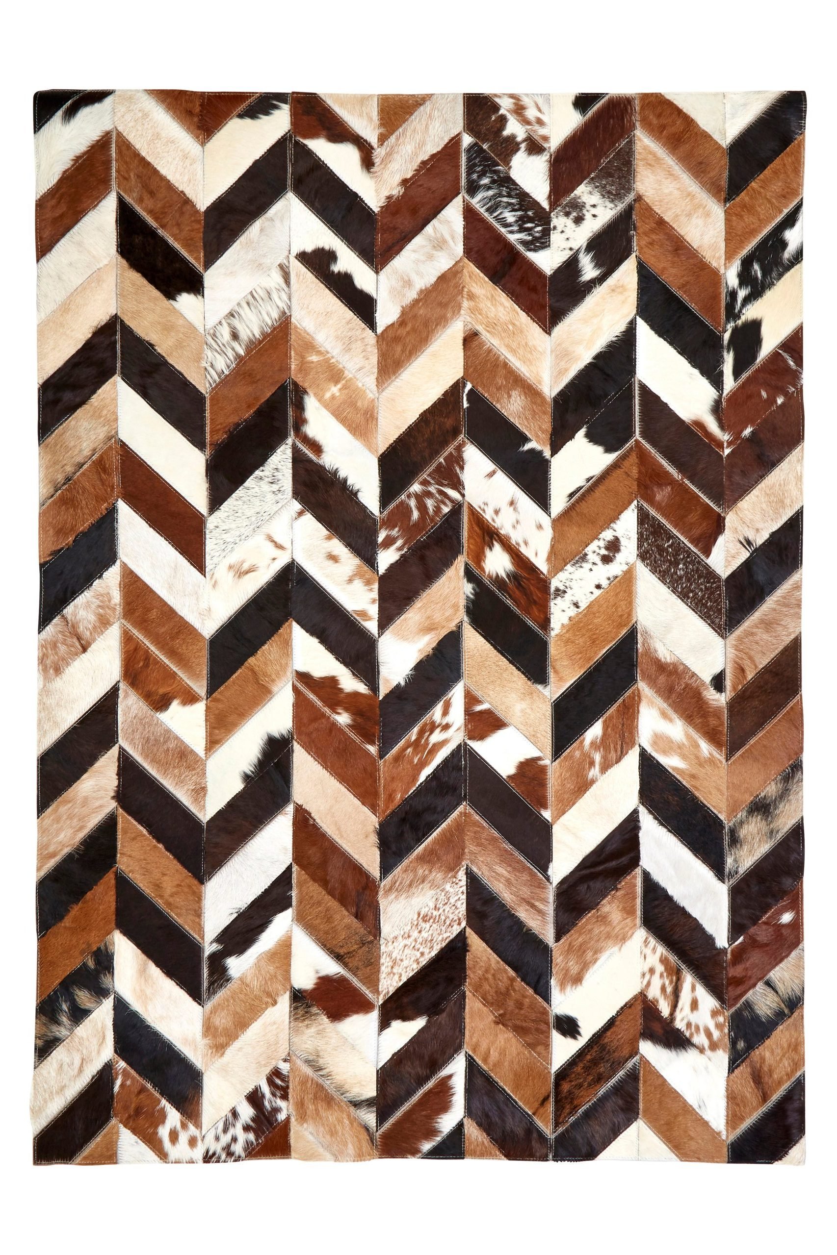 Sirocco Large Brown Hair on Leather Chevron Patchwork Rug 3 scaled e jpeg