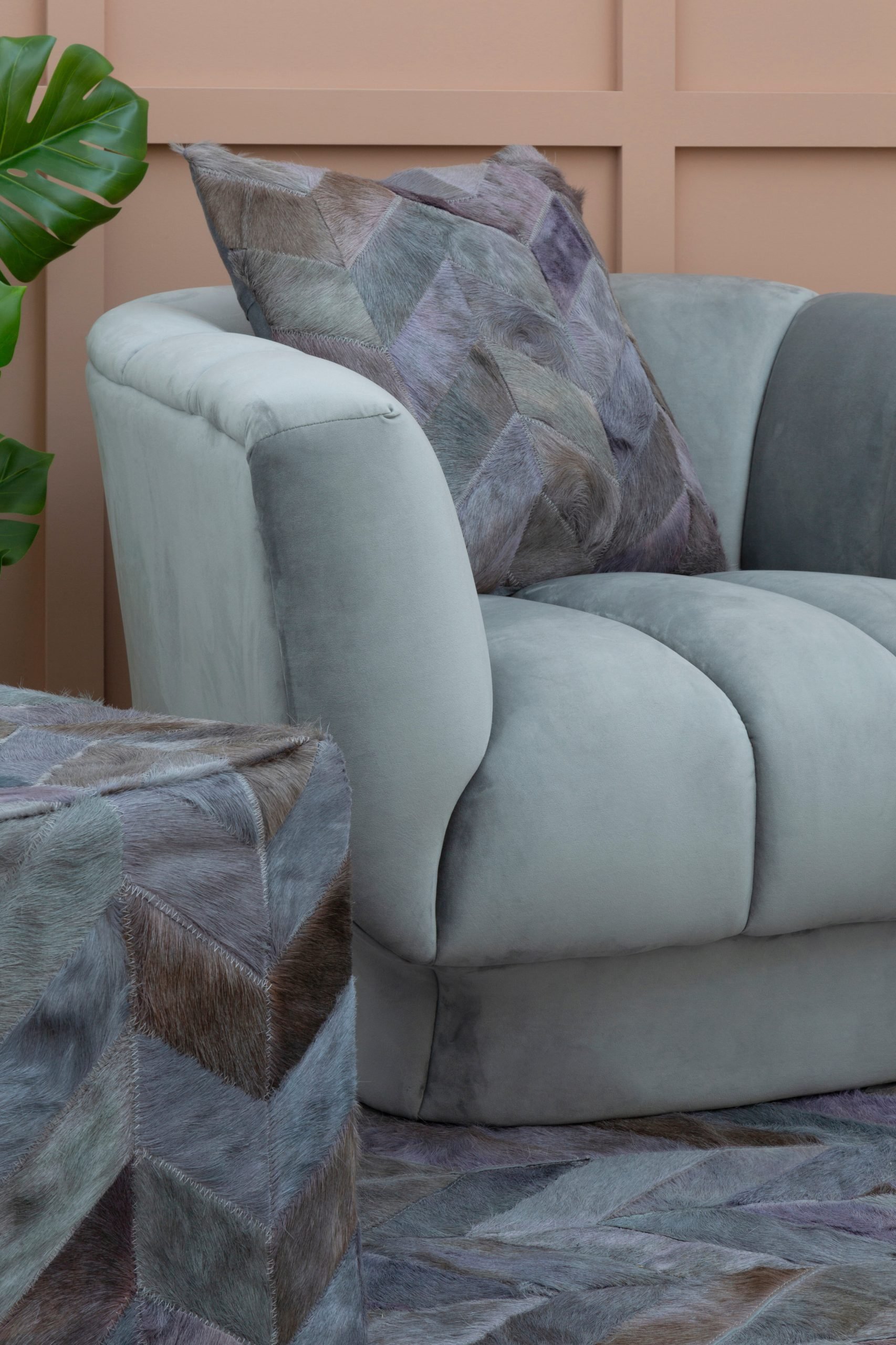 Sirocco Large Grey Hair on Leather Chevron Patchwork Rug 8 scaled jpeg