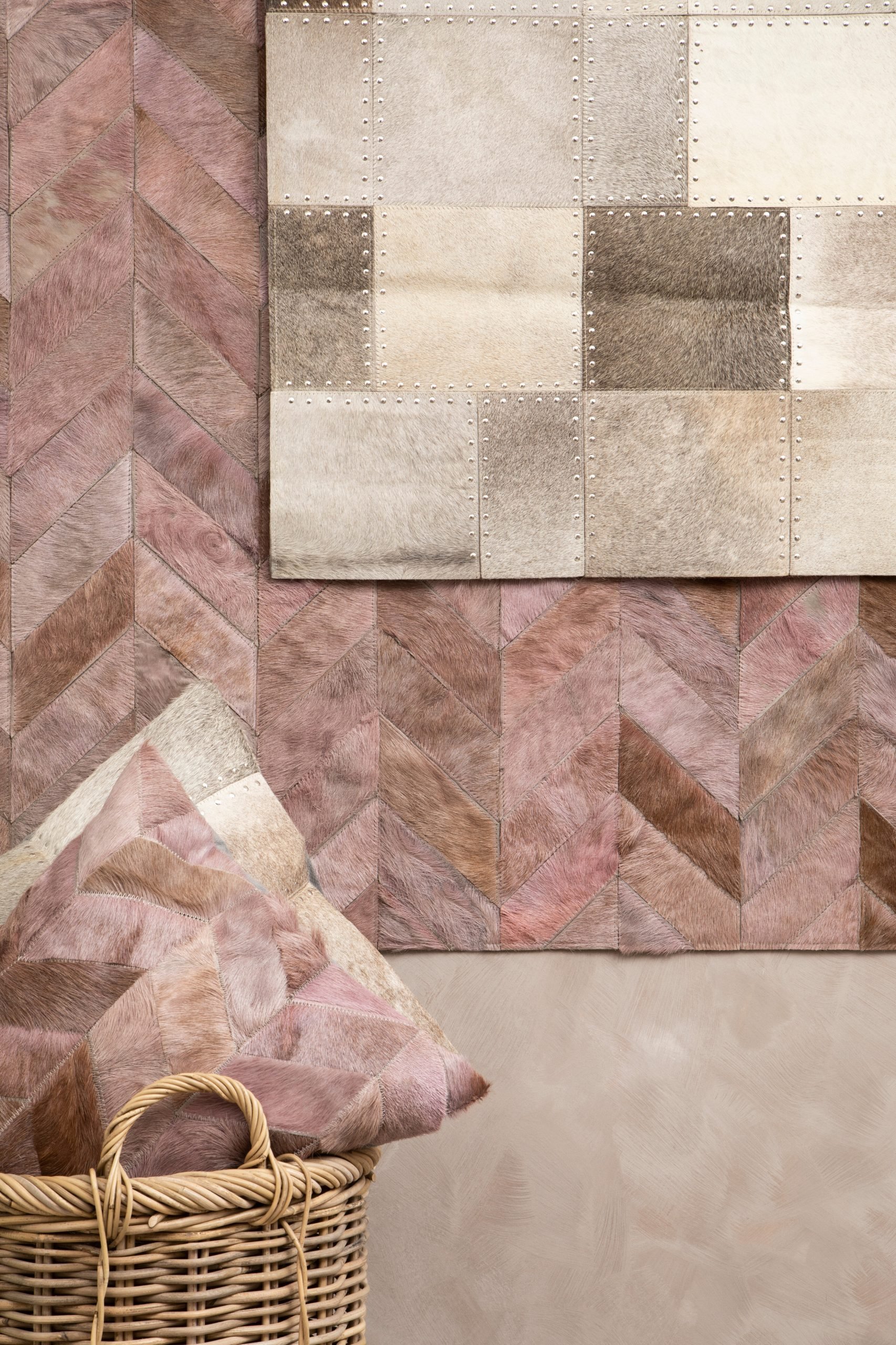 Sirocco Large Grey Hair on Leather Chevron Patchwork Rug 6 scaled jpeg