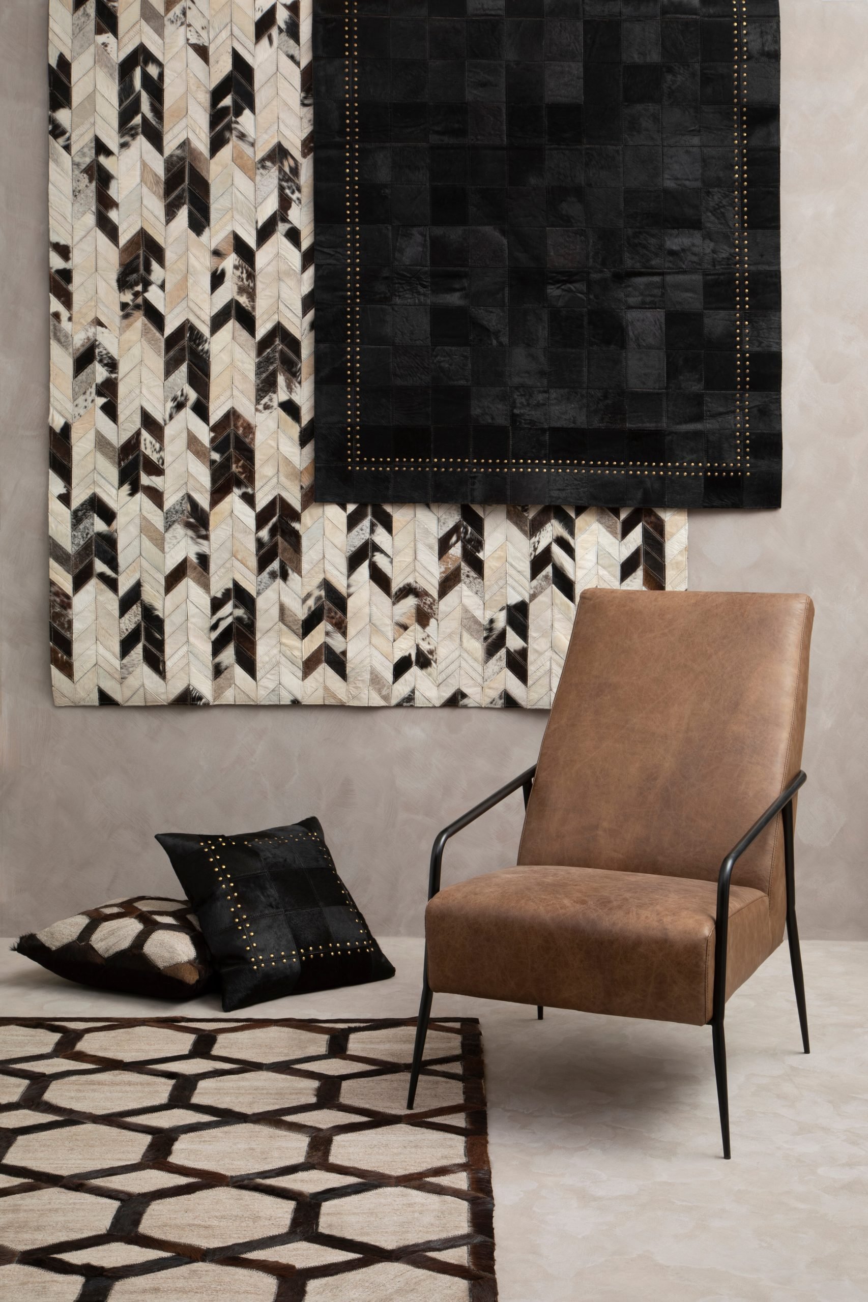 Sirocco Large Grey Rug with Black Hair on Leather 9 scaled jpeg