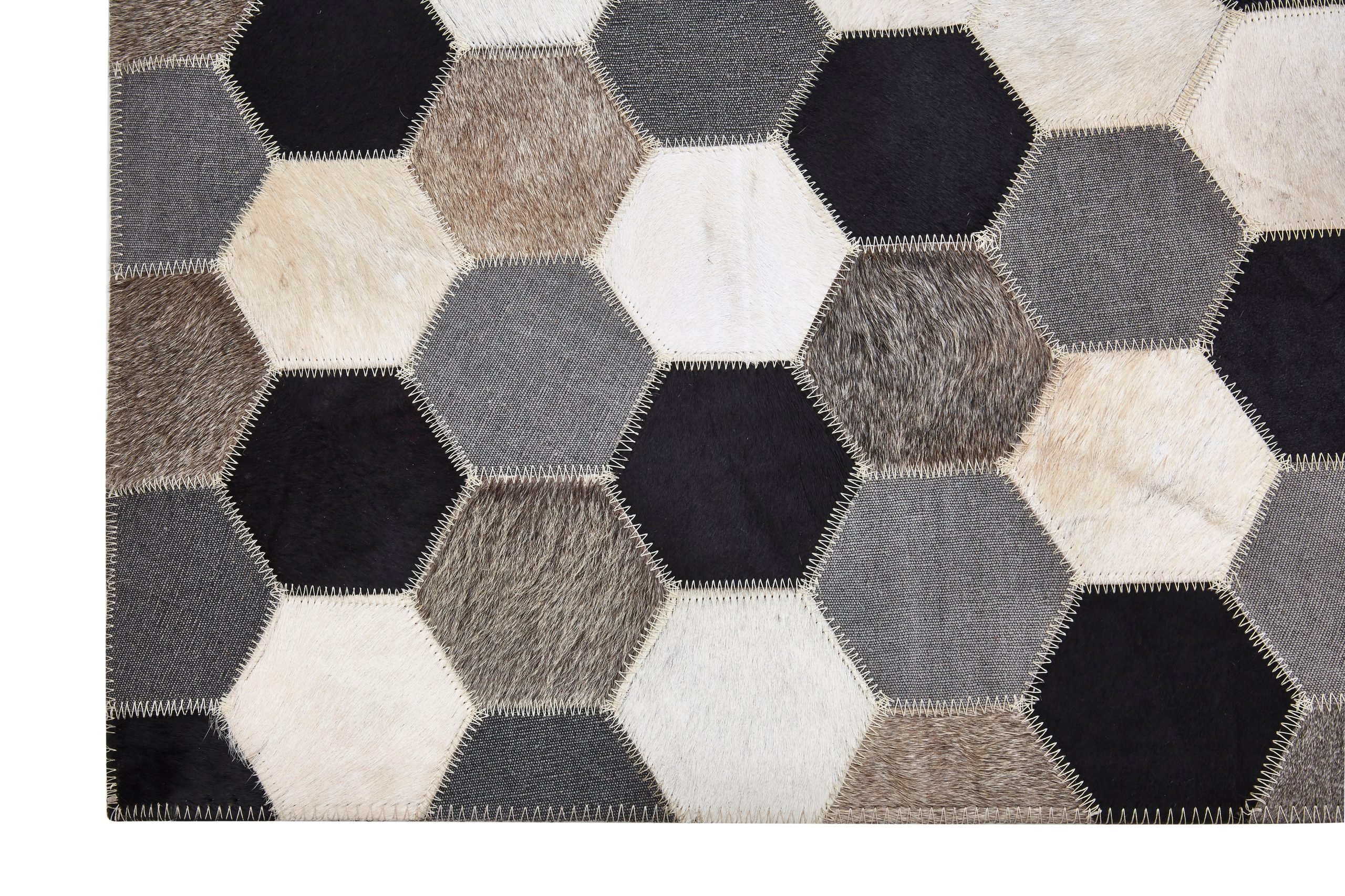Sirocco Large Hair on Leather Hexagon Patchwork Rug 5 scaled jpeg