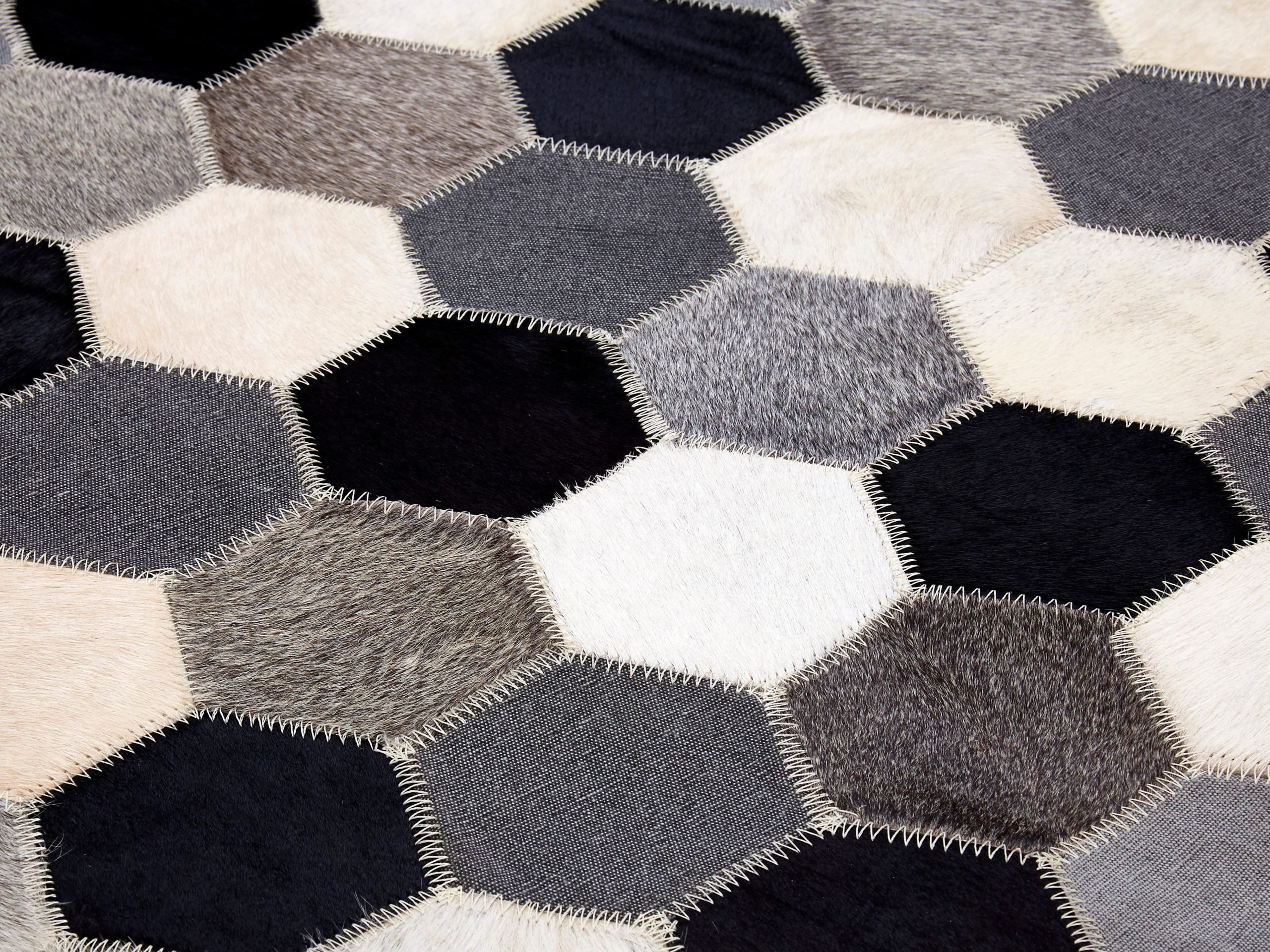 Sirocco Large Hair on Leather Hexagon Patchwork Rug 4 scaled jpeg