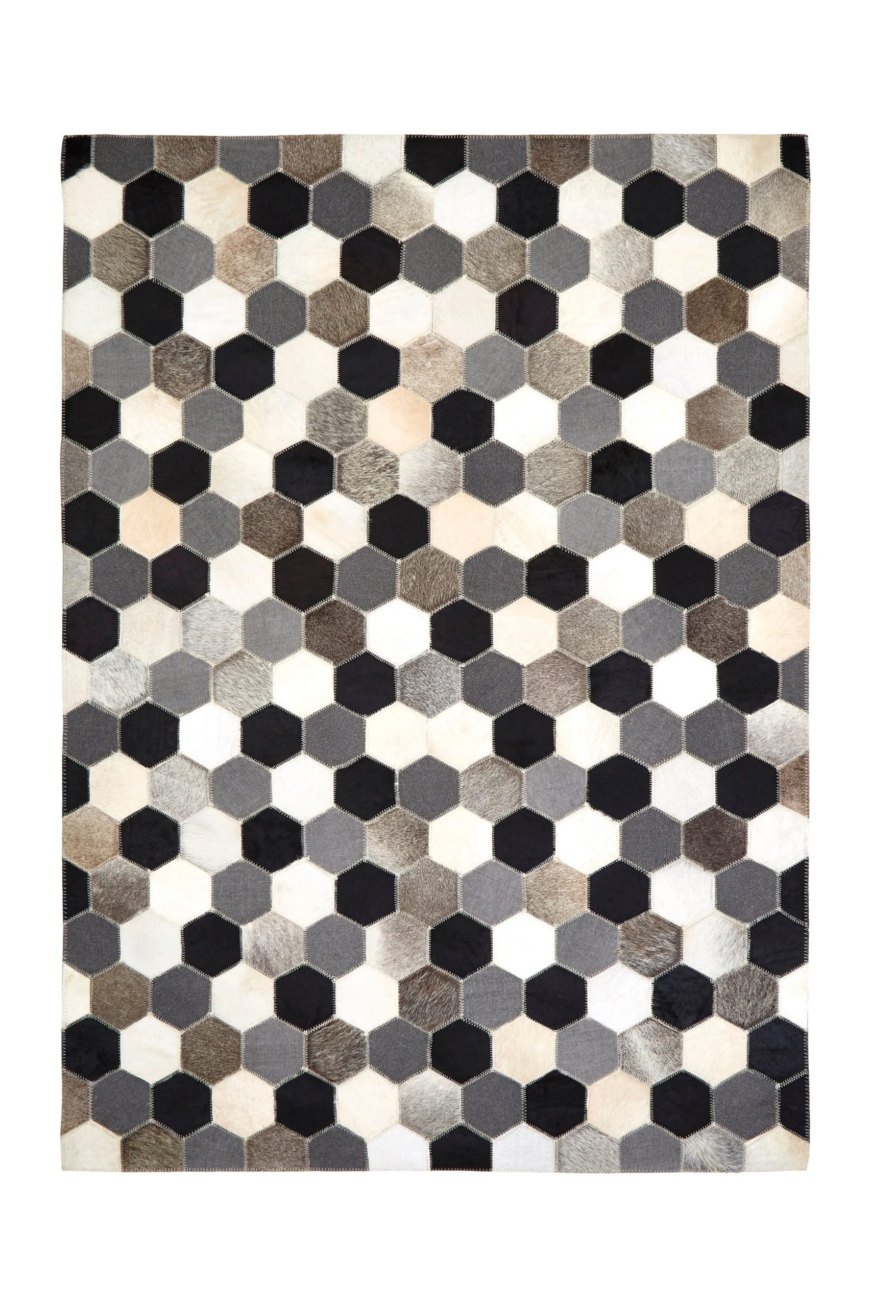 Sirocco Large Hair on Leather Hexagon Patchwork Rug 3 scaled e jpeg