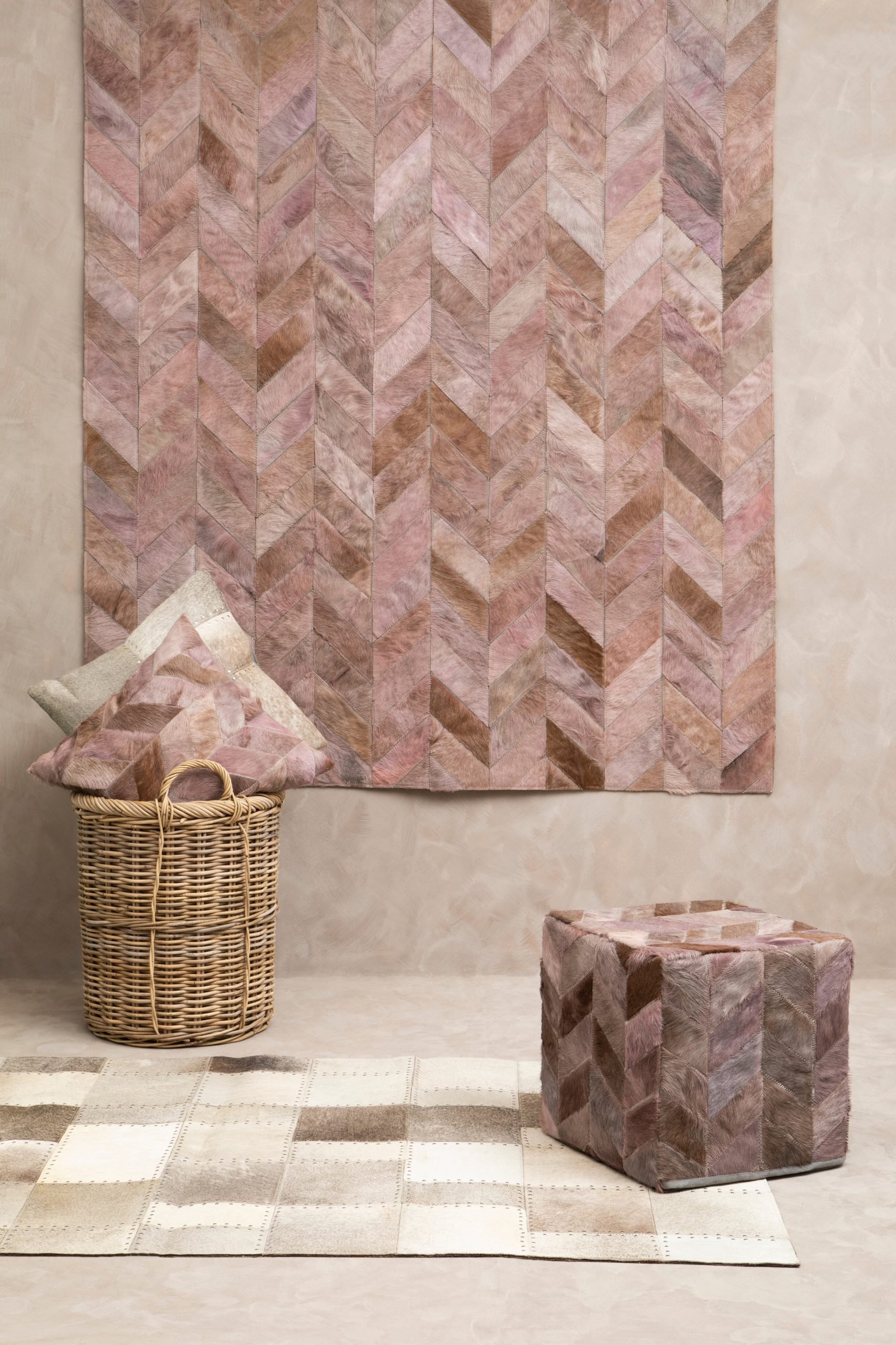 Sirocco Grey Chevron Hair on Leather Patchwork Cushion 6 scaled jpeg