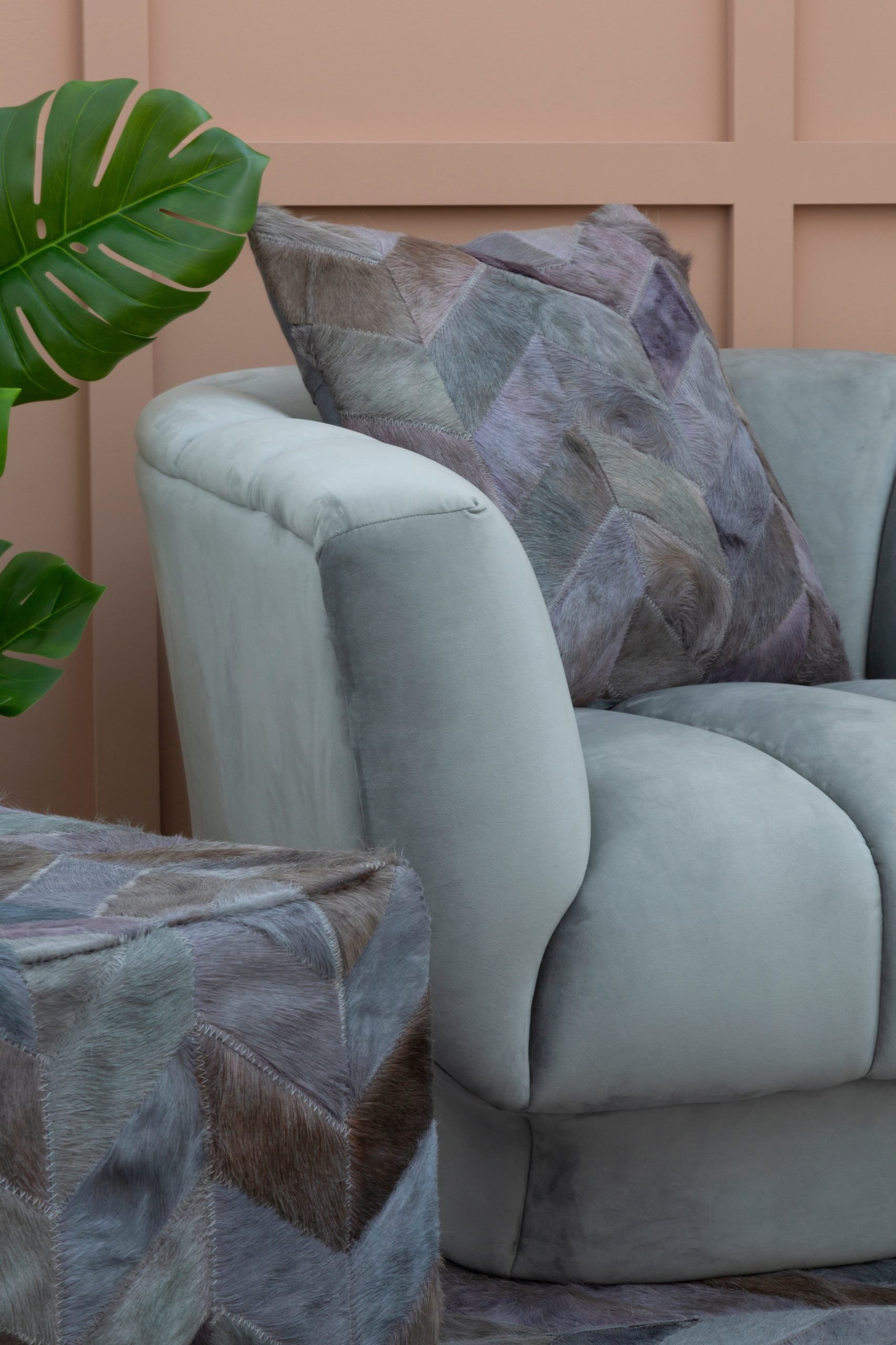 Sirocco Grey Chevron Hair on Leather Patchwork Cushion 5 scaled jpeg