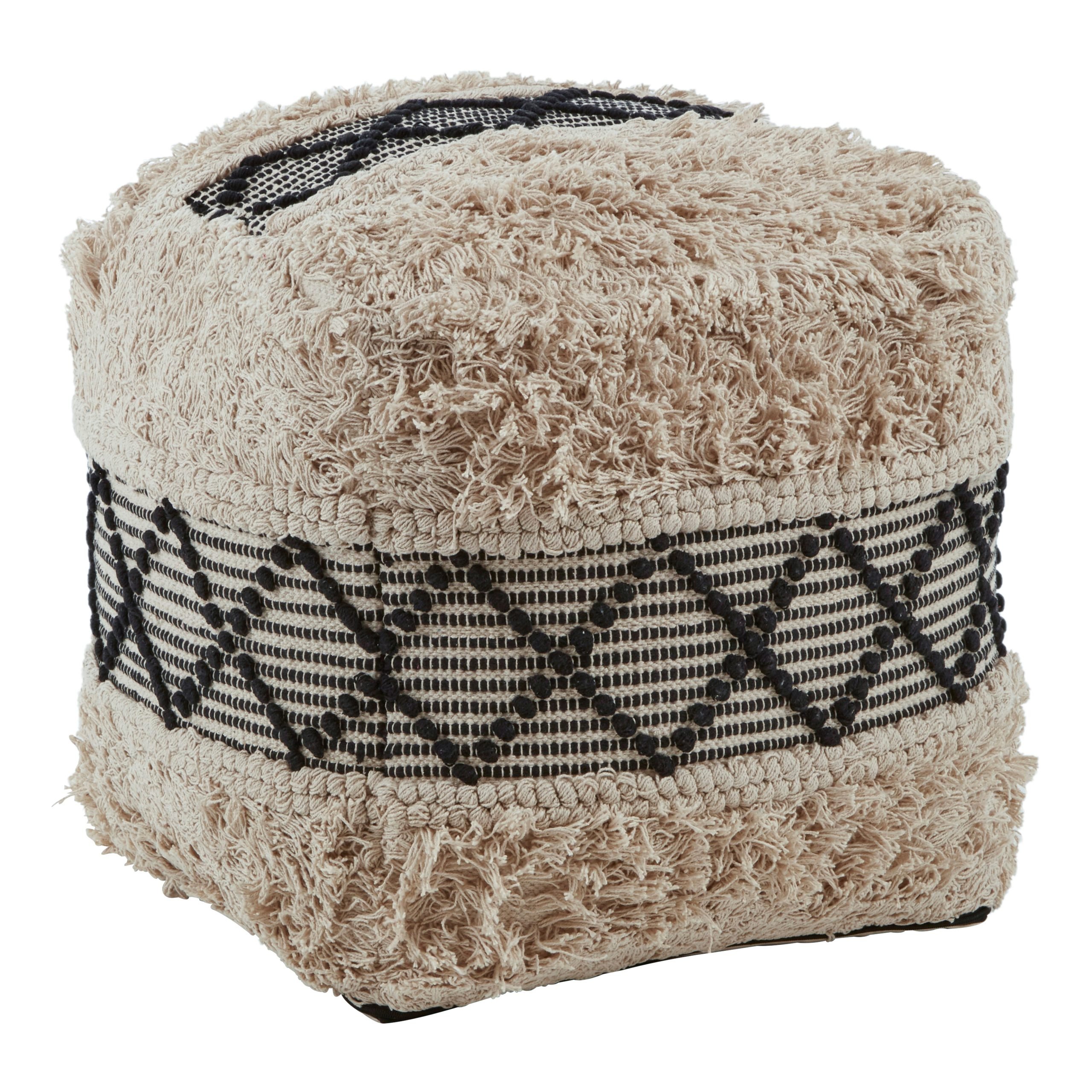Circolo Black and White Shaggy Pouffe 3 scaled jpeg