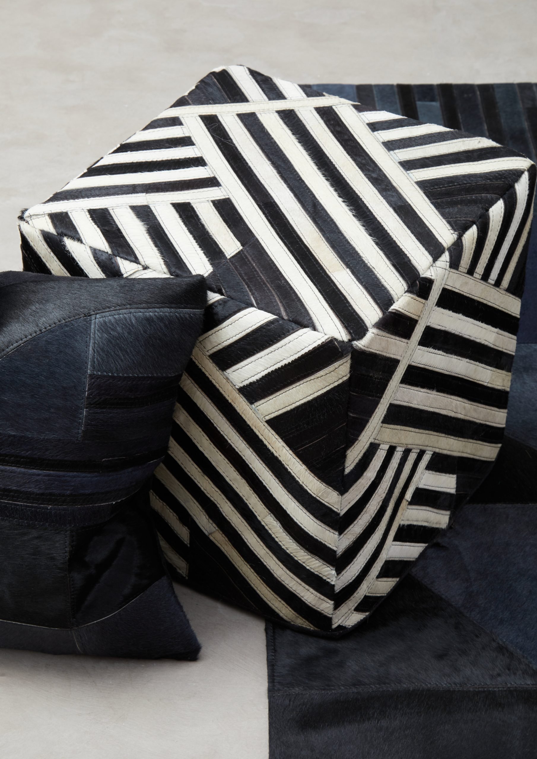 Sirocco Black And White Stripe Leather Pouffe 7 scaled jpeg