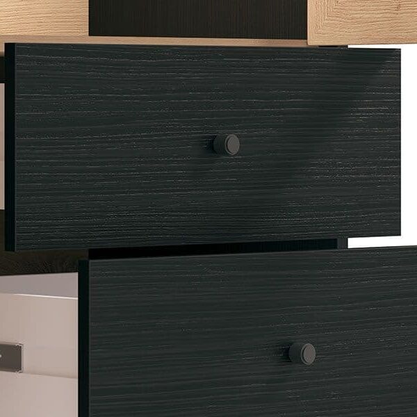 clifton slatted artisan oak effect and black door display cabinet p jpg