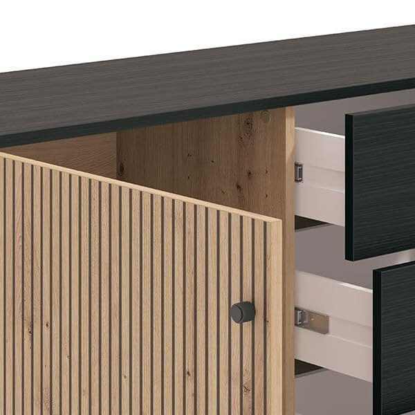 clifton slatted artisan oak effect and black sideboard p jpg