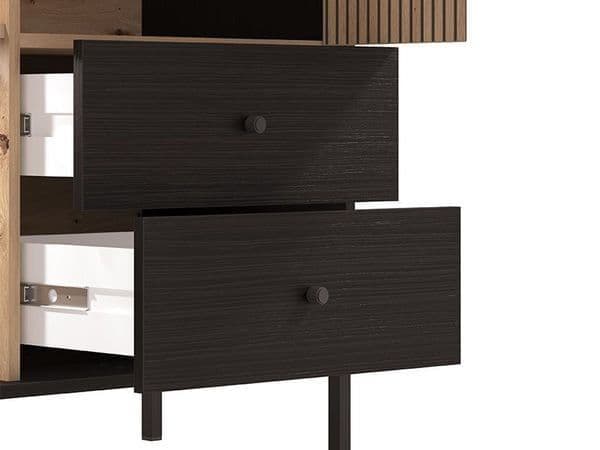 clifton slatted artisan oak effect black low display cabinet p jpg