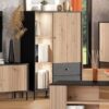 clifton slatted artisan oak effect black low display cabinet p jpg