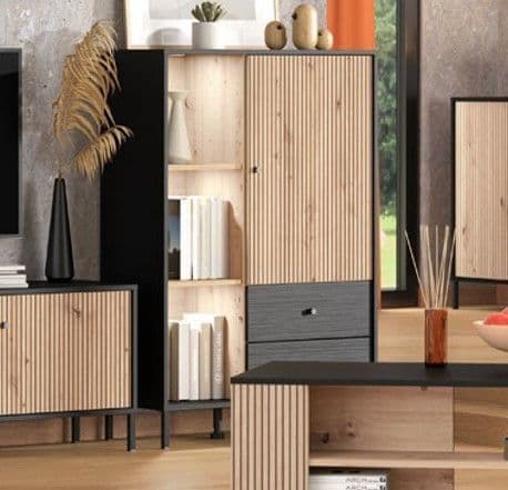 clifton slatted artisan oak effect black low display cabinet p jpg