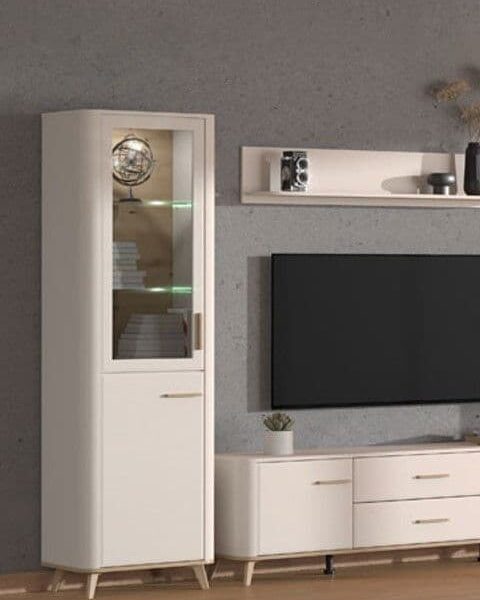 dariqon cashmere and oak effect tall slim door display cabinet p jpg