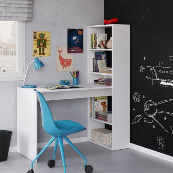 double matt white computer desk table with bookcase p jpg