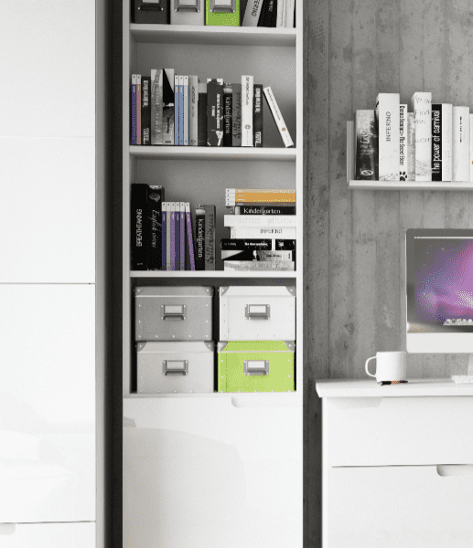 santino tall narrow bookcase with white gloss door s p png