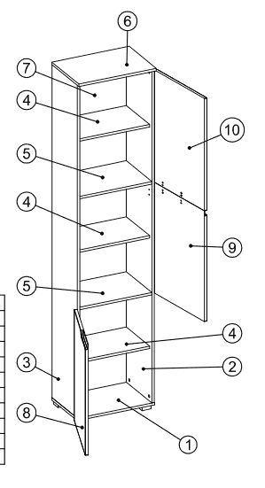 santino tall narrow bookcase with white gloss doors s p png
