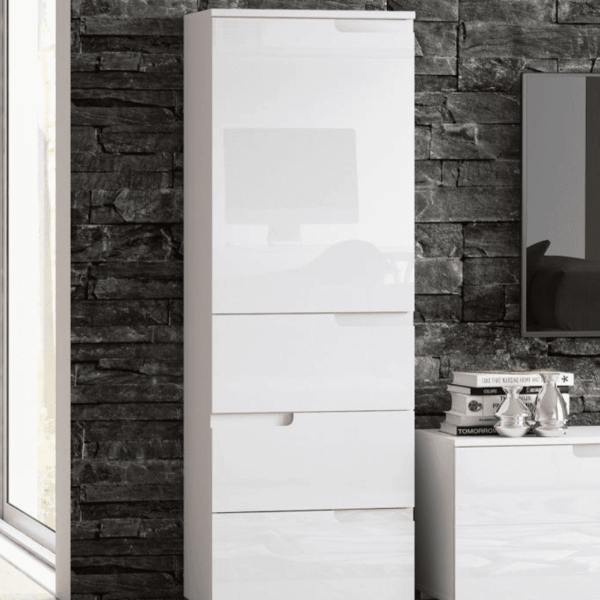 santino white gloss slim tallboy storage unit with cupboard and drawers s p png
