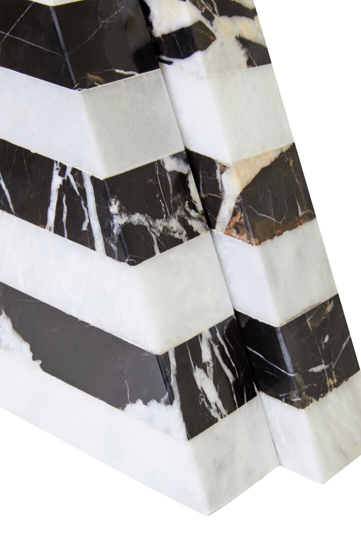 Solmara Set of Two Black And White Striped Marble Bookends 17 jpg