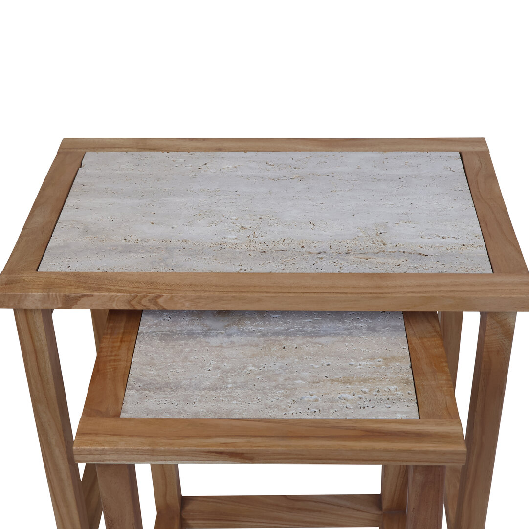 Womera Large Set Of 2 Wooden Side Tables With Travertine Tops 9 jpg