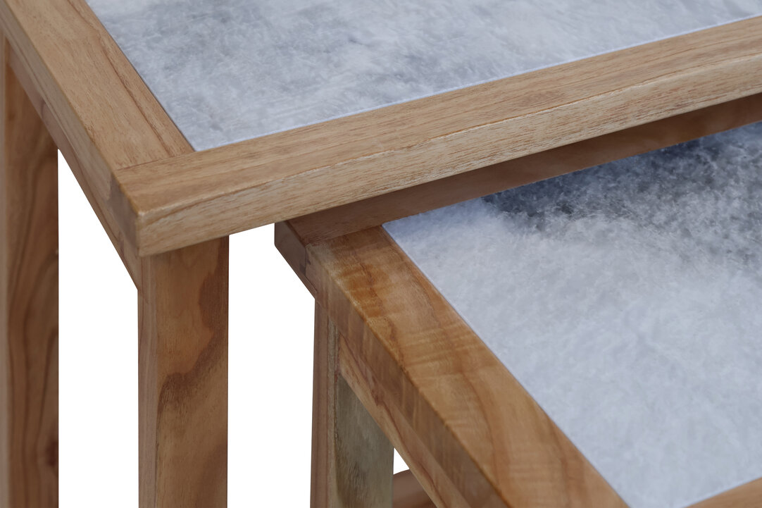Womera Large Set Of 2 Wooden Side Tables With White Marble Tops 9 jpg
