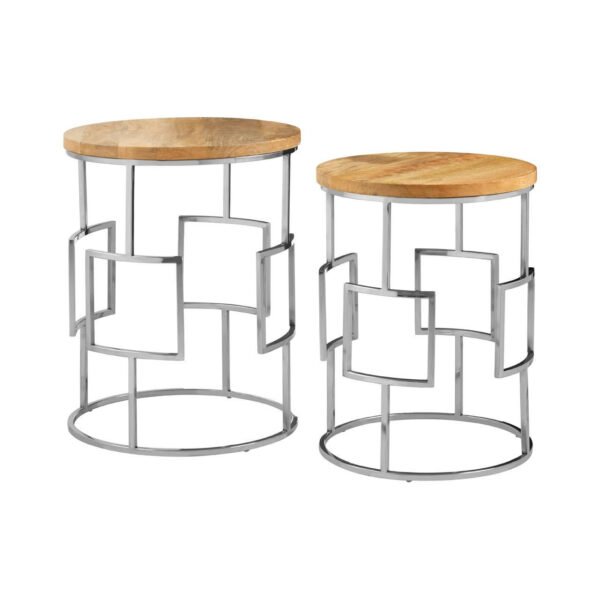 Aurelia Set Of 2 Mango Wood and Metal Base Nesting Tables