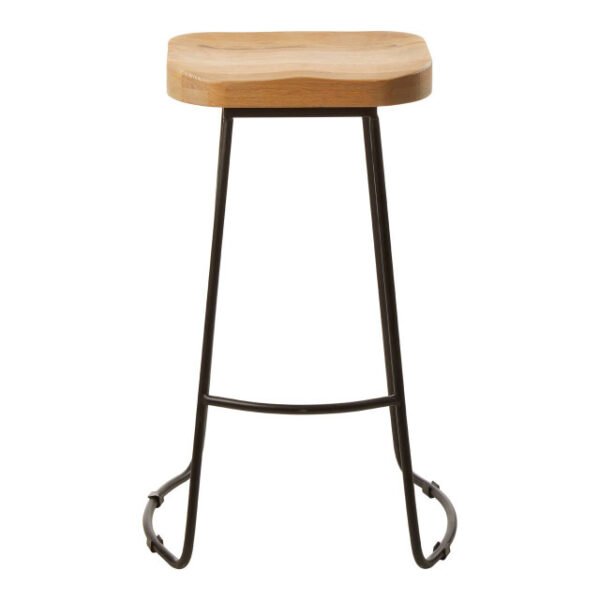 Lorette Oak Wood and Black Metal Bar Stool