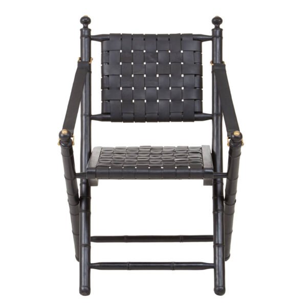 Kensington Black Strapped Leather And Black Teak Wood Chair