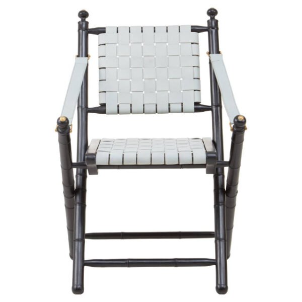Kensington White Leather And Black Teak Wood Chair